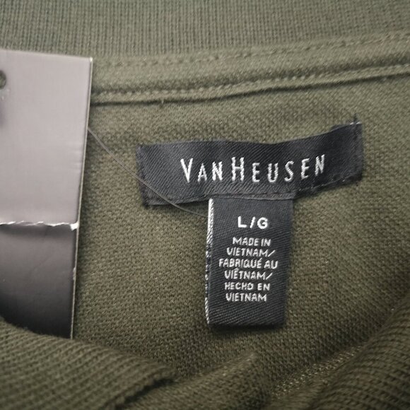 NWT Van Heusen Men's Size Large Green Beret 2 Button Closure Long Sleeves Polo - Picture 4 of 11